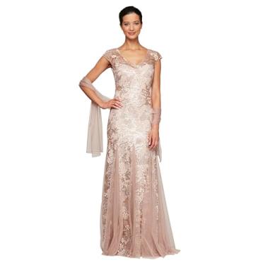Imagem de Alex Evenings Vestido feminino longo e rodado detalhe Godet (Pequeno e Regular), Ouro rosa, 48