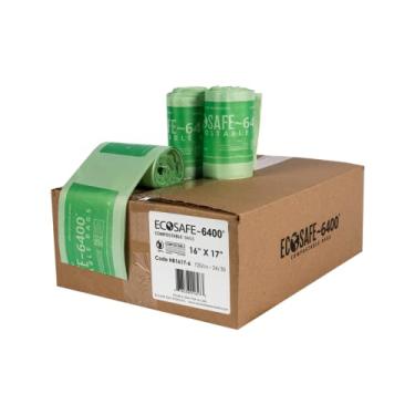 Imagem de EcoSafe -6400 HB1617-6 Bolsa compostável certificada - Sacos verdes pequenos de 40,6 x 43 cm para caixote de 2,5 galões - Forros de lixeira de restos de alimentos resistentes a vazamentos, perfurações