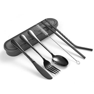 Imagem de Portable Utensils Set with Case, 4pcs Stainless Steel Reusable Silverware for Lunch Camping School Picnic Workplace Travel, Lunch Box Includ Fork Spoon Knife,Easy to clean,Dishwasher Safe (grey)
