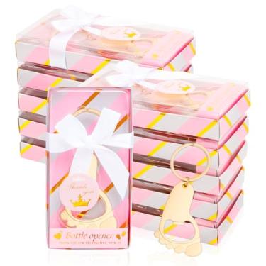 Imagem de Wxzumg 50 peças chaveiro de pé de bebê menina pegada abridor de garrafa pequeno abridor de garrafa chaveiro lembrança para convidados chá de bebê retorno presente para lembrancinhas de festa com