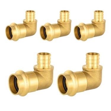 Imagem de Pacote com 5 Cotovelos de Encaixe de Prensa de Latão HeSun 3/10.2 cm, PRESS X 3/10.2 cm PEX F1807 Cotovelo de Crimpagem, Latão LF