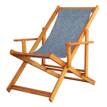 Imagem de Espreguiçadeira Preguiçosa Dobrável Envernizada Mel em Madeira Maciça Tecido