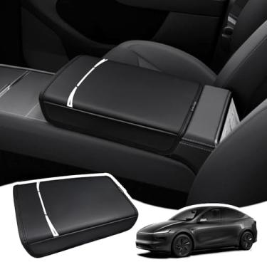 Imagem de Muslogy Capa de apoio de braço para console central compatível com Tesla Model Y Refresh 2026 Almofada de apoio de braço Almofada de descanso de braço Protetor de couro vegano regular grosso (25+ |