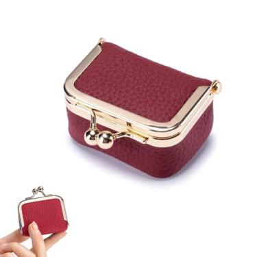 Imagem de DOMELIFE Estojo de joias de viagem genuíno – Caixa de joias vintage Kiss Lock para mulheres, mini porta-moedas portátil, presente com fecho de latão antigo para colar de anéis e brincos (VERMELHO)
