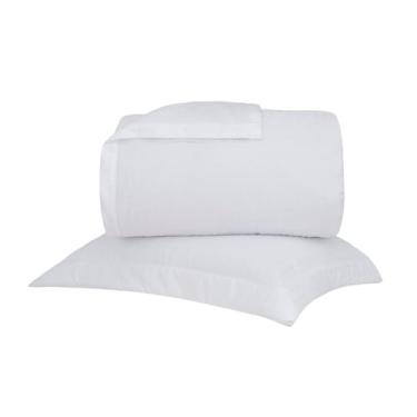 Imagem de Buddemeyer Kit Colcha Solteiro Cetim 300 Fios Damask Square 100% Algodão Penteado Branco 2 peças