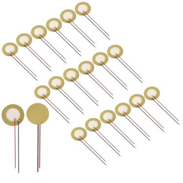 Imagem de Piutouyar Pacote com 20 discos piezográficos de 27 mm com condutores, microfone transdutor acústico captador piezográfico, elementos piezográficos de gatilho de bateria para microfone e guitarra