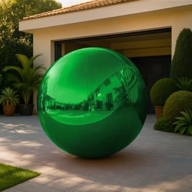 Imagem de VEBESYET Bola espelhada inflável verde de 0,5 m bolas brilhantes grandes reutilizáveis grande balão de decoração de Natal balão de bolha de discoteca de PVC com bomba elétrica para festa, casamento