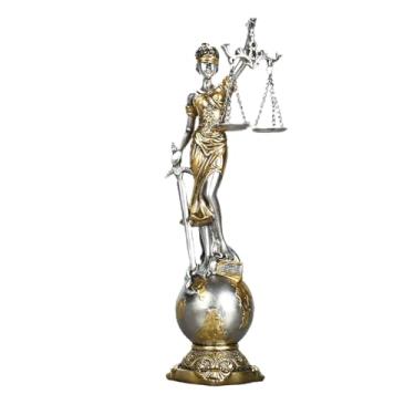 Imagem de KalyZ@rts Estátua da Senhora Justiça no globo 31,2 cm - Escultura de artesanato de resina com espada e escamas, decoração de escritório de advogado, presente de estudante de direito, ornamento de