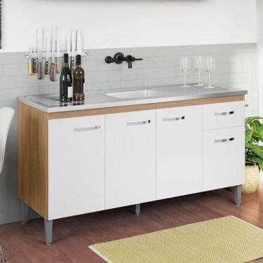 Imagem de Balcão De Pia Ambiente Gabriela 150cm Amêndoa Branco - Ajl - AJL MÓVEI