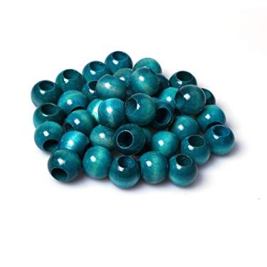 Imagem de Contas de madeira azul pavão de 18 mm para projetos de macramê, espaçador de madeira grande com contas soltas de granel com orifício de 10 mm para artesanatos/fabricação de joias/decoração de parede de casa, 100P