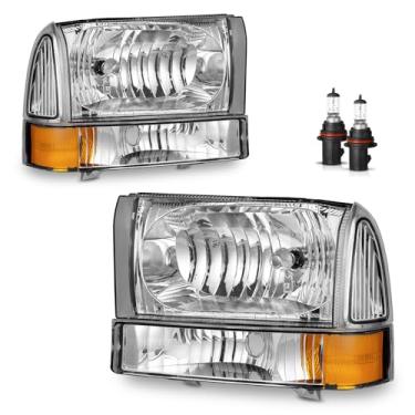 Imagem de Vizotae Conjunto de faróis para Ford F250 F350 F450 F550/2000-2004 Ford Excursion Super Duty 1999-2004 com luz de canto de sinal de para-choque, farol alto/baixo com lâmpadas - não serve para modelos