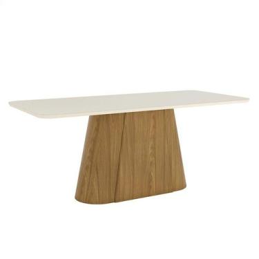 Imagem de Mesa de Jantar Olivia 200 cm Canto Arredondado com Vidro Nature Off Wh