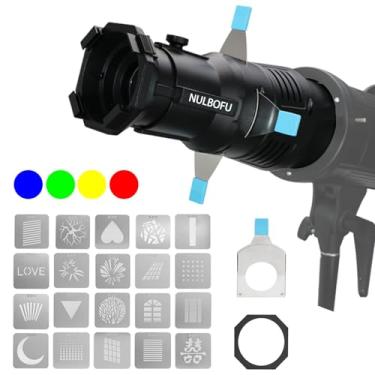 Imagem de NULBOFU Kit De Holofote Óptico Cônico Bowens Mount, Acessório De Iluminação Fotográfica Com 20 Gobos E 4 Filtros De Cor, Rotação De 360°, Compatível Com Luz De Vídeo Led Speedlite Aputure Amaran God