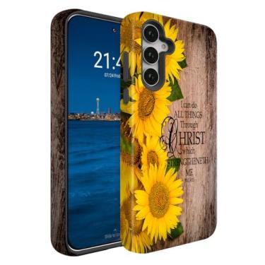 Imagem de BSMOSPER Compatível com Samsung Galaxy A15 5G, capa protetora 2 em 1 de camada dupla resistente à prova de choque, citações cristãs 4:13 girassóis