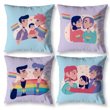 Imagem de Kit 4 Almofadas Cheias LGBT Decorativas Com Refil Sala Orgulho Gay Dig