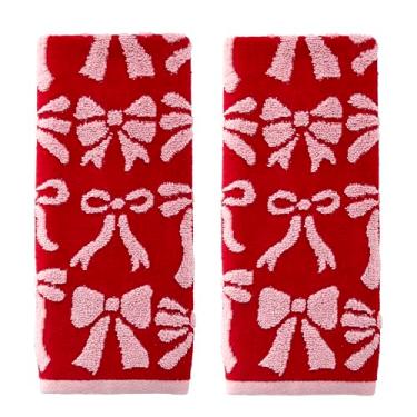 Imagem de SKL Home Bow Jacqard Conjunto de toalhas de mão premium 100% algodão 2 peças, 500 g/m², reversível, macio e absorvente, todos os dias/Natal/inverno/dia dos namorados, decorativo para banho/cozinha/bar