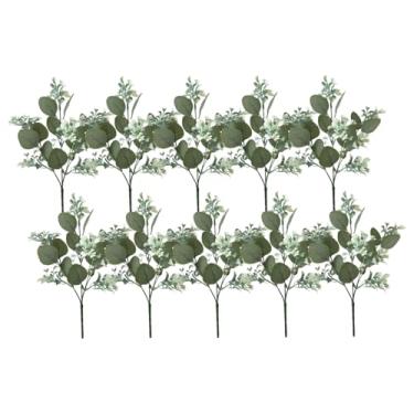 Imagem de 10 peças de plástico simulação de plantas verdes caules e folhas, decoração de arranjo de flores para casa Gypsophila buquê de eucalipto