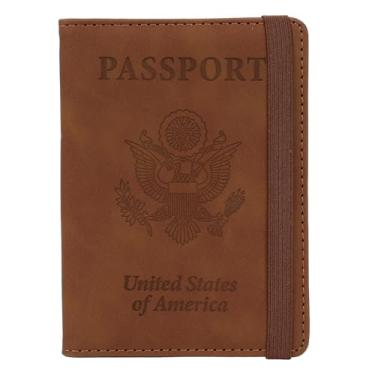Imagem de Porta-passaporte e porta-cartão de vacina, capa para passaporte com bloqueio RFID, Marrom