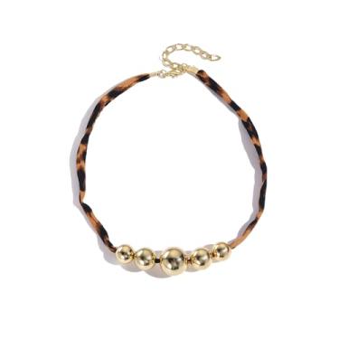 Imagem de Cachecol de seda com estampa de leopardo, gargantilha para mulheres, pingente dourado, grosso, coração, laço, colar, duas camadas, pérolas, miçangas, boêmio, praia, vários pingentes, wafer, clavícula
