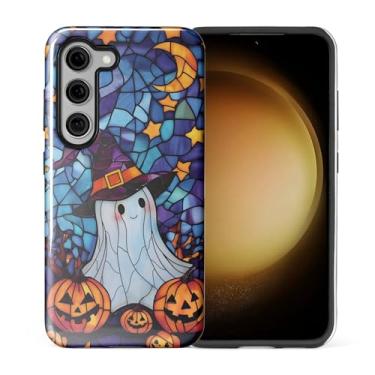 Imagem de Toulas Capa para Samsung Galaxy S23, capa rígida de camada dupla híbrida resistente a arranhões, fantasma de bruxa de vidro colorido de Halloween