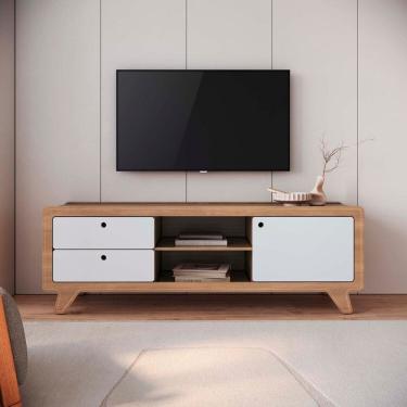Imagem de Rack para Tv 75 Polegadas 100% Mdf 180x60cm Jimmy Louro Freijó Grann/Branco