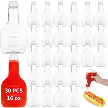 Imagem de Anjetan 30 garrafas de molho de salada de plástico transparente, garrafa vazia de 473 ml com tampa flip top, garrafas de molho PET a granel para ketchup, condimento, churrasco, sanduíche, uso de