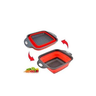 Imagem de Escorredor Quadrado Retrátil Pequeno Multiuso de Silicone Dobrável para Cozinha Organização Prática e Compacta