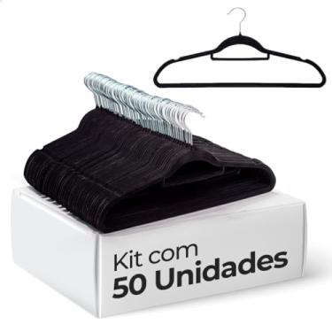 Imagem de Cabides de Veludo Antideslizante Slim Adulto Premium Roupas Antiderrapante Cabide de Terno com Gancho Giratório 360 Graus Resistente Ultra Fino Economia de Espaço (Preto, 50)