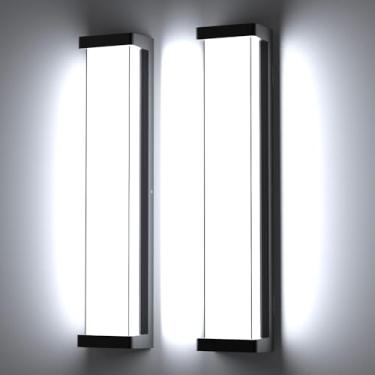 Imagem de Sytmhoe Luzes de parede externas de 59,9 cm, 2 unidades, 10% -100% de regulação de LED moderna luminária de parede para pátio, arandela externa preta para garagem, pátio, casa comercial (6000K)