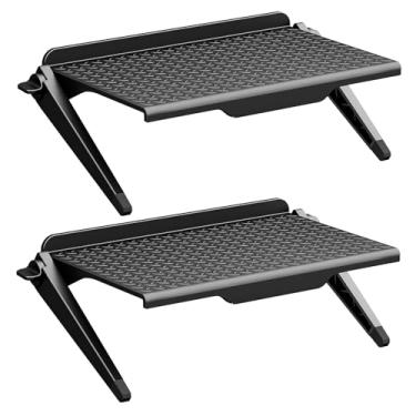 Imagem de WALI Prateleira superior de TV com 2 peças, monitor ajustável de 20 cm prateleiras de tela de computador para armazenamento de tela de computador, caixa de cabo, roteador de DVD, preto (TSP001-2B)