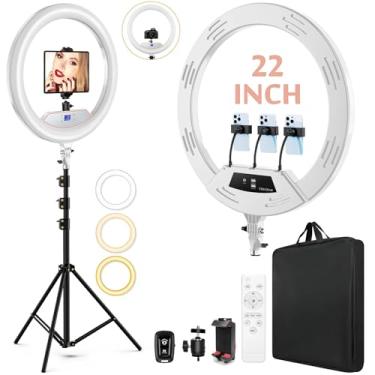 Imagem de Anel de luz de 55 cm com suporte, tripé de anel de luz para iPhone iPad, com tripé de 198 cm, tela LCD/4 clipes para iPad/2 portas USB, temperatura de cor de 2600 K-6500K, para maquiagem de barbeiro
