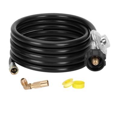 Imagem de Mangueira adaptadora de propano de 1,8 m com regulador para chapa Blackstone de 17 e 55 cm, mangueira de propano para chapa a gás com adaptador de cotovelo de 90 graus para blackstone, adaptador de