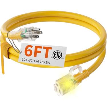 Imagem de HUANCHAIN Cabo de extensão resistente para uso externo calibre 12/3 de 1,8 m à prova d'água com extremidade iluminada, cabo elétrico flexível resistente ao frio de 3 pinos externo, 15Amp 1875W 12AWG