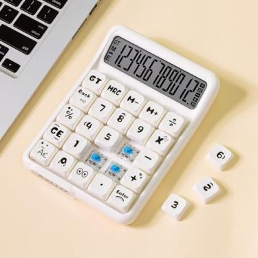 Imagem de Exlliy Calculadora de interruptor mecânico, visor LCD grande de 12 dígitos, botões grandes, teclado mecânico real, calculadora de mesa para escritório e estudo