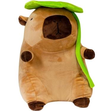 Imagem de Capivaras Para Festa Feliz De Pelúcia Grande Filó Presente Antialérgico Brinquedo Ideal Igual A Foto Oferta Kawaii Capybara Realista Dia Das Crianças Baby Bebe Natal (Capivara 32cm Com Folha)