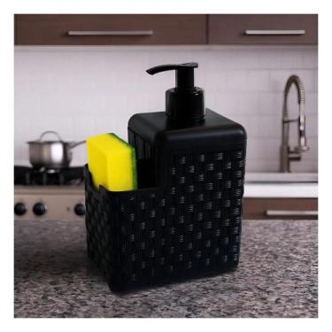 Imagem de Porta Detergente E Esponja Com Bico Dosador Rattan Preto - ARQPLAST