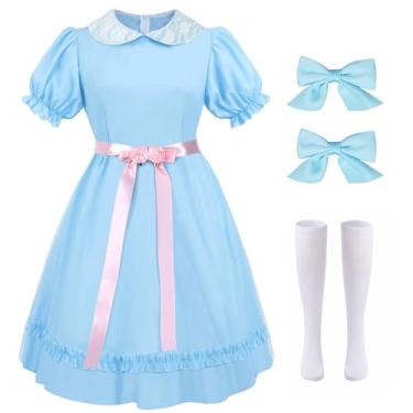 Imagem de Pop Your Dream Fantasias femininas de Halloween, vestido Lolita azul, manga bufante com conjunto de meias, roupas de cosplay de irmãs assustadoras, Dia das Bruxas Azul 01, GG