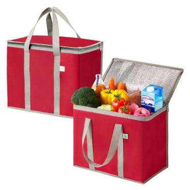 Imagem de VENO Pacote com 2 sacos térmicos e sacos de supermercado isolados para entrega de comida, refrigerador dobrável, sacolas de compras reutilizáveis para mantimentos com zíper, dobrável, resistente, fica
