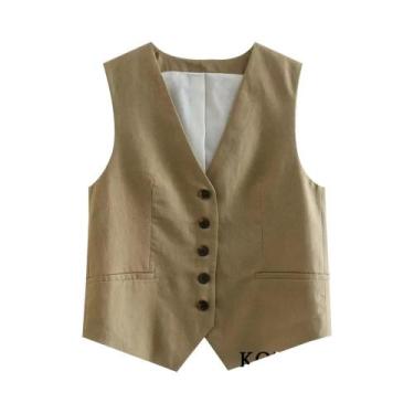 Imagem de Conjunto Blazer e Shorts de Linho Marrom para Mulheres - Estilo Retrô,