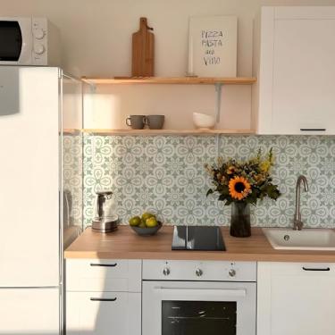 Imagem de Alwayspon 10 peças 6 x 6 polegadas/15 x 15 cm Adesivo de azulejo de parede de vinil, decalque autoadesivo texturizado verde sálvia em azulejos adesivos adesivos em azulejos à prova d'água removíveis