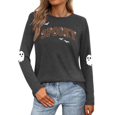Imagem de Camiseta feminina de manga comprida LAZYCHILD Halloween Ghost Ghost