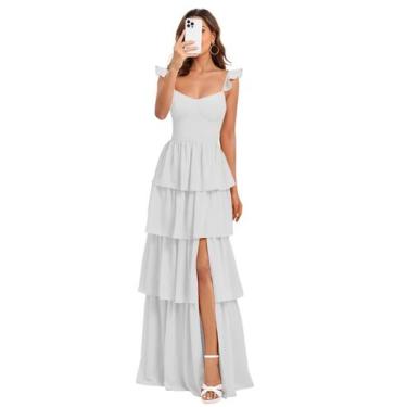 Imagem de Vestido de festa de casamento Dessiny Long White Plissado Aline Chiffo