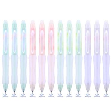 Imagem de BAYTORY 12 peças de caneta de gel apagável retrátil fofa de 0,5 mm, canetas de tinta azul com borracha transparente, aderência confortável e escrita suave para palavras cruzadas (tinta azul)