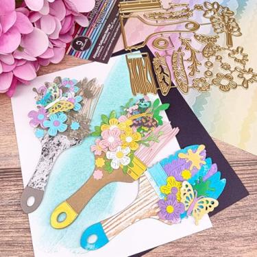 Imagem de Alinacutle Golden Cut Dies corte de metal cortado para embalagem de presente, papel artesanal, fazer cartões, scrapbooking e álbuns, decoração de presentes de férias (flor de pincel)