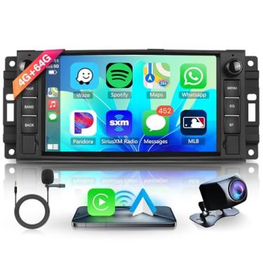 Imagem de Hodozzy [4G + 64G] Rádio de carro Android para Jeep Wrangler Dodge Ram Chrysler 300C Chevrolet com CarPlay sem fio Android Auto, rádio de carro de 17 polegadas com Bluetooth, GPS, WiFi, câmera