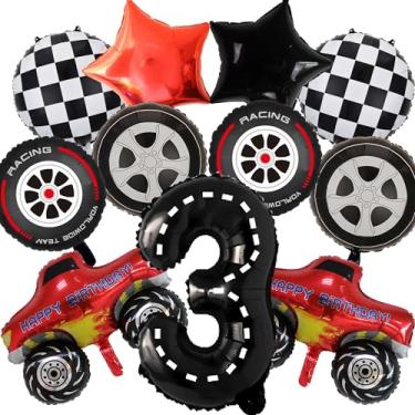 Imagem de Monster Truck Balloons Party Decorations - 11 Pcs Black Monster Truck Birthday Number 3 Foil Tire Balloons For Boys Girls 3rd Birthday Race Car Theme Party Supplies