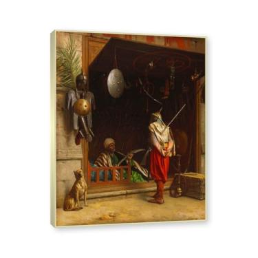 Imagem de NHLDZYH Moldura champanhe. Imagem natureza em tela, (o mercado de armas do Cairo) de Jean Leon Gerome, reprodução de quadros, quadro de arte de parede de tela para casa. 60x80cm