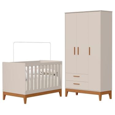 Imagem de Jogo De Quarto Infantil Flip Guarda Roupa 3 Portas E Berço Americano Reller Móveis Areia Fosco