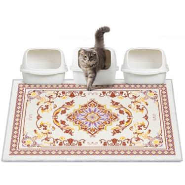 Imagem de Hedgeink Tapete de areia lavável para gatos 122 x 91 cm com fundo antiderrapante à prova d'água tapete de caixa de areia fácil de limpar tapete de armadilha de areia para gatinhos