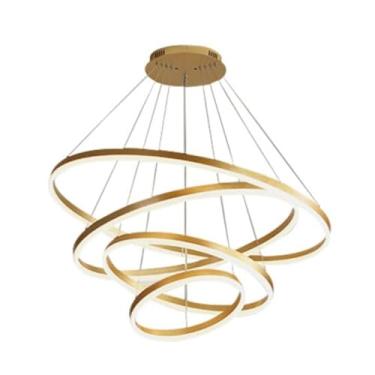 Imagem de Lustre Luminária 4 Anéis Ouro LED Lustre Moderno Lustre LED Luz Pingente Luxo Anel Lustre Luminária com Controle Remoto Luzes de Teto Compatível com Cozinha Quarto Sala de Estar